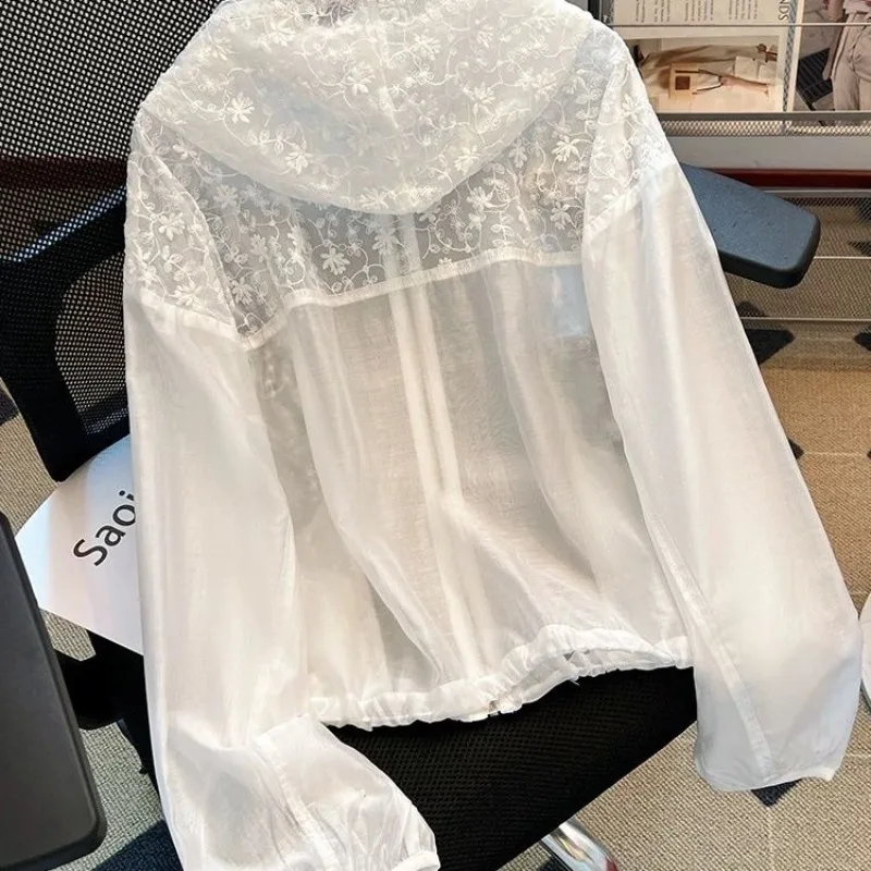 Women's White Sun Protection Clothing Cool Feel Fabric Embroidery Outerwear New Style Summer Lightweight Sun Protection Clothing