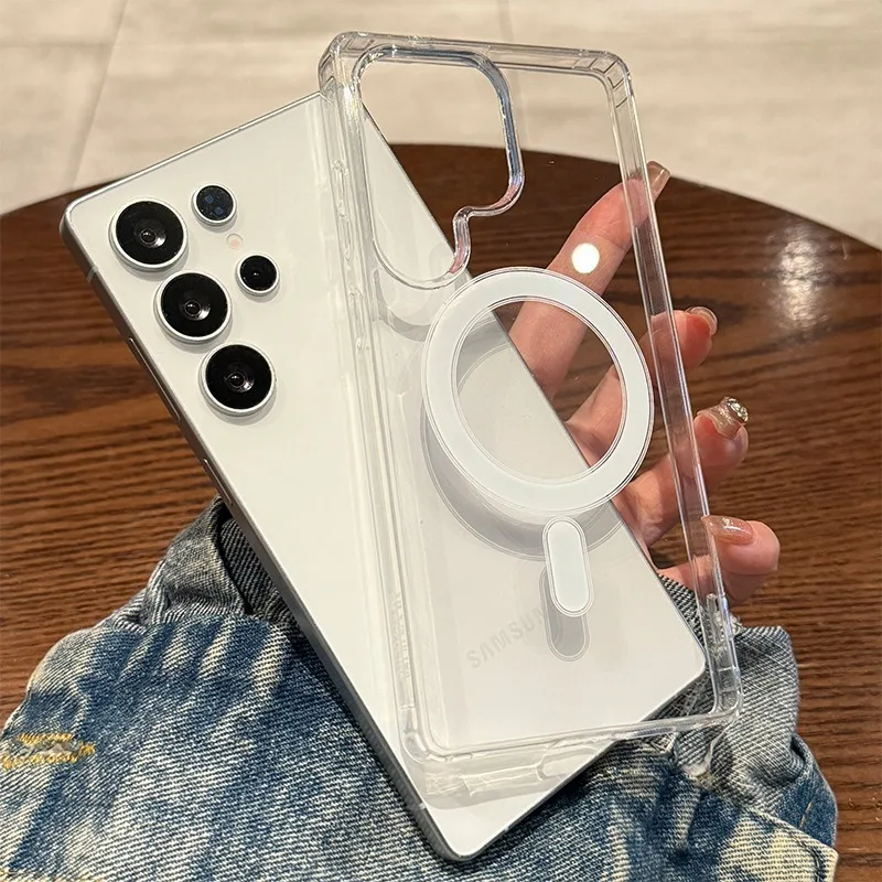 Magnetic Original Transparent Phone Case For Samsung Galaxy S25 S24 S23 S22 S21 Plus Ultra FE Edge Magsafe Clear Cover - náhled 4