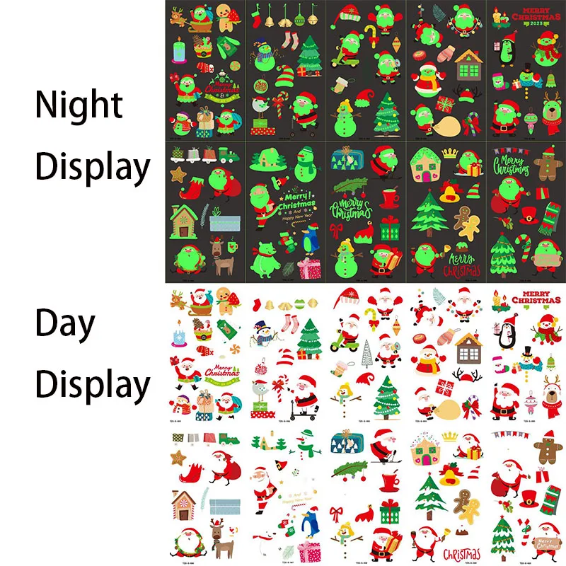 Christmas Night Light Tattoo Stickers Cartoon Cool Children Santa Claus Party Decoration Temporary Luminous Tattoo Stickers