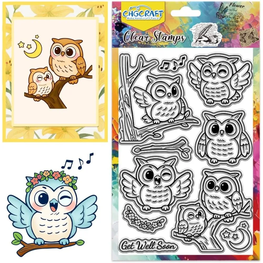 Niedliche Eulen-Klarsiegel, transparente Stempel mit Cartoon-Tieren, singende Klarsiegel für DIY-Scrapbooking, Fotoalbum
