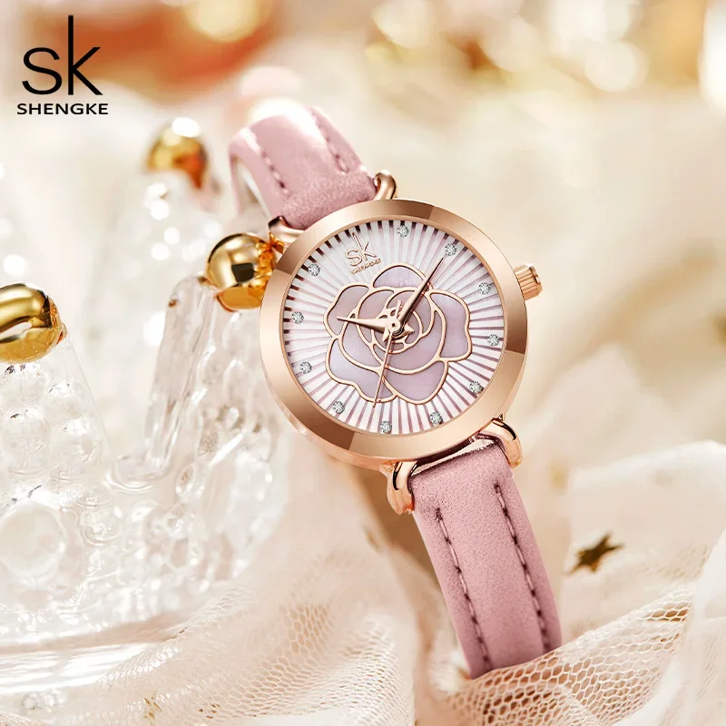 SK-Reloj de pulsera de cuarzo para mujer, accesorio de pulsera resistente al agua con correa rosa, de nicho premium sense