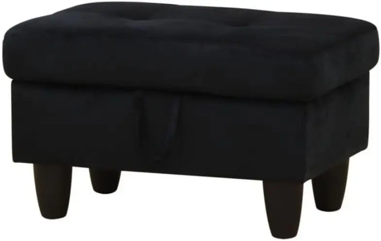Flannel Storage Ottoman Bench with Hinged Lid, Footrest & Footstool for Living Room, Bedroom, Entryway, Black, 28.5 x 19 x 17.5 Inches
