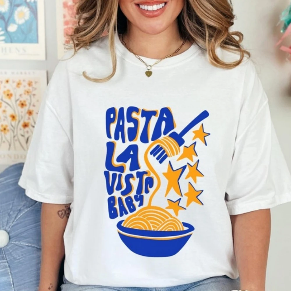 Lustiges italienisches Essen Pasta La Vista TShirt Unisex Baumwolle Grafik T-Shirt Vintage Retro Geschenk für Männer Frauen Casual Fashion Trending 2025