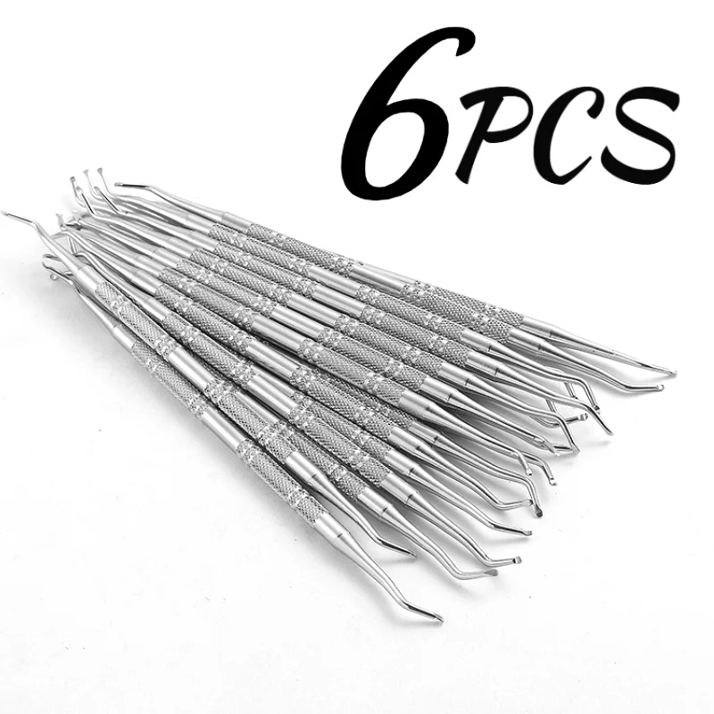 6pcs Stainless Steel Dual-ended Ingrown Toenail  Tools, Non-slip Handle Rustproof Durable Nail Cleaner,  Manicure Pedicure Tool