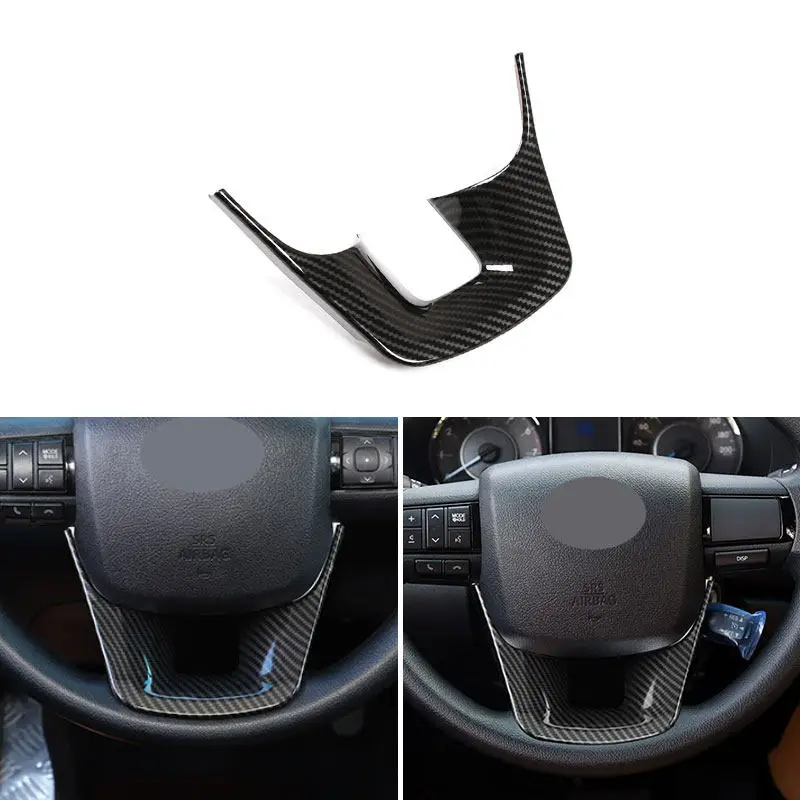 Carbon Fiber Texture For Toyota Fortuner 2016-2022 Hilux Revo 2015-2021 Car ABS Interior Steering Wheel Button Cover Trim