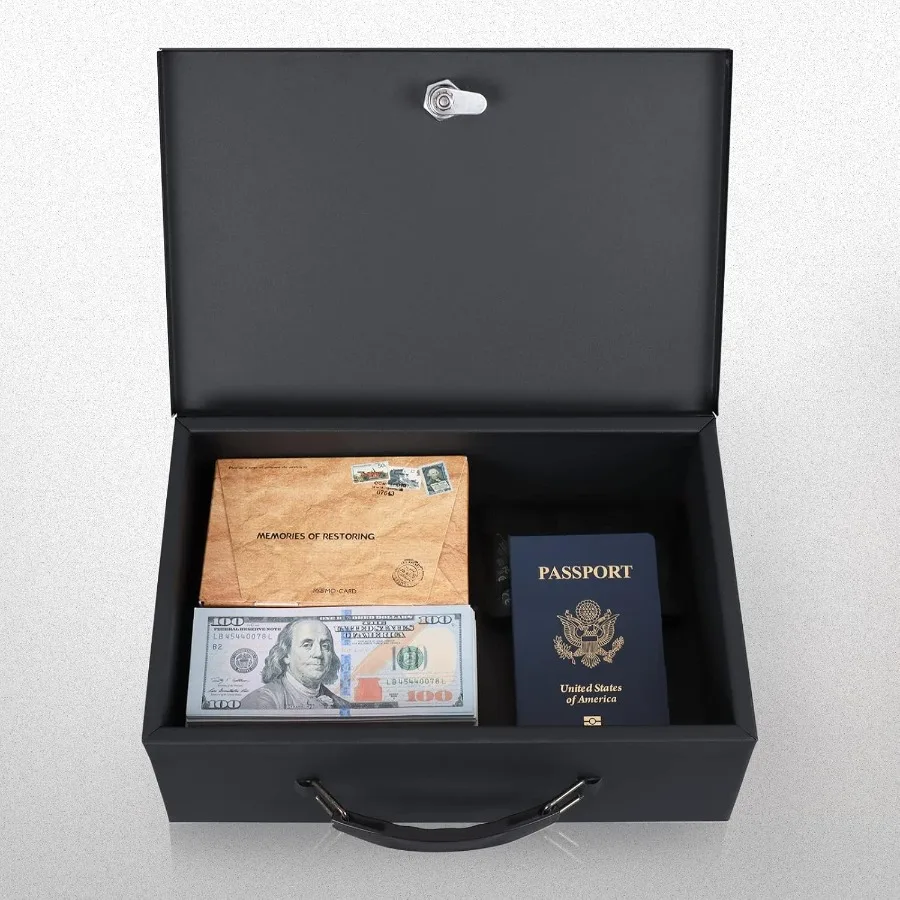 Caja fuerte resistente al fuego con cerradura de llave para almacenamiento de seguridad de oficina en el hogar para documentos de objetos de valor 12,8 x 8,5 x 4,5 pulgadas