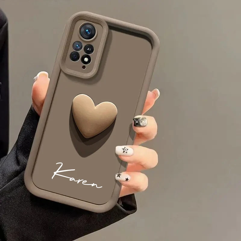 Customized Personalized Name 3D Love Heart Case For Xiaomi Redmi Note11 Note 11 Pro Plus 4G 5G Luxury Soft Cover Redmi Note 11