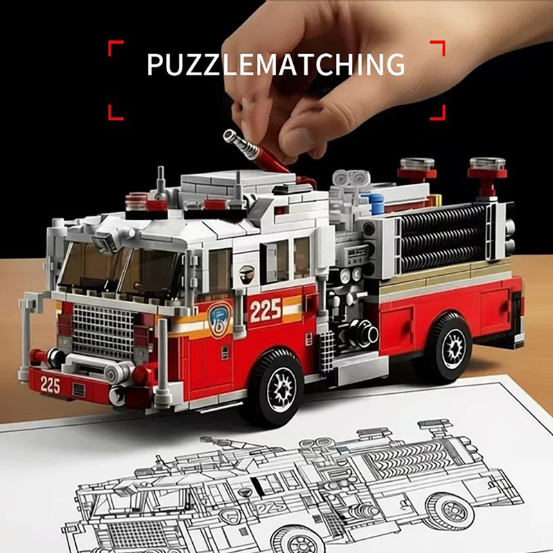 Technical American-style Urban Fire Truck Model Building Blocks MOC City Classic Fire Engine Bricks Toys Gifts For Adult