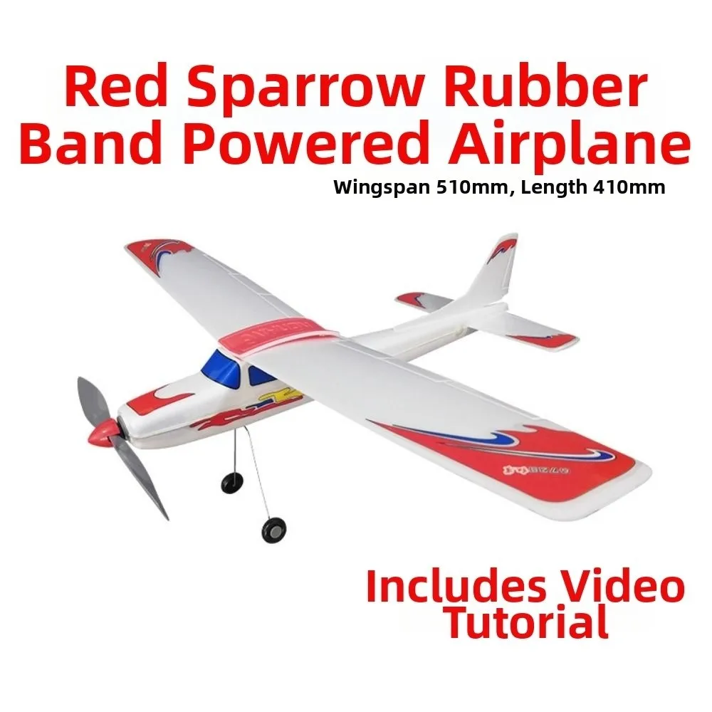 DIY Rubber Band Powered Airplane Red&White Rubber-powered Outdoor Science Popularization 410*515*210mm