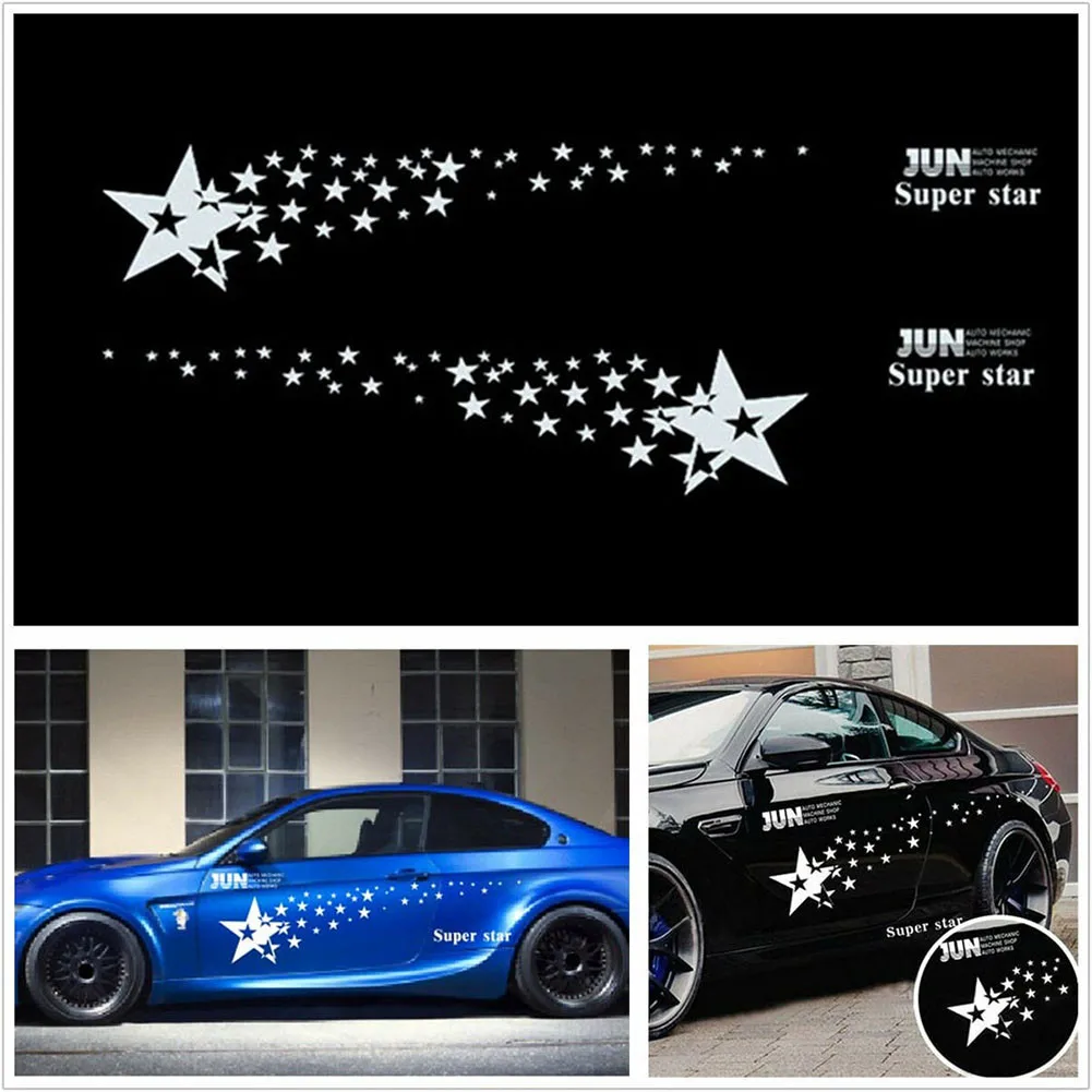 2x Vehicle Side Body Racing Stripe Star Graphics Vinyl Stickers Decal Long Lasting and Water Resistant for Car Exterior