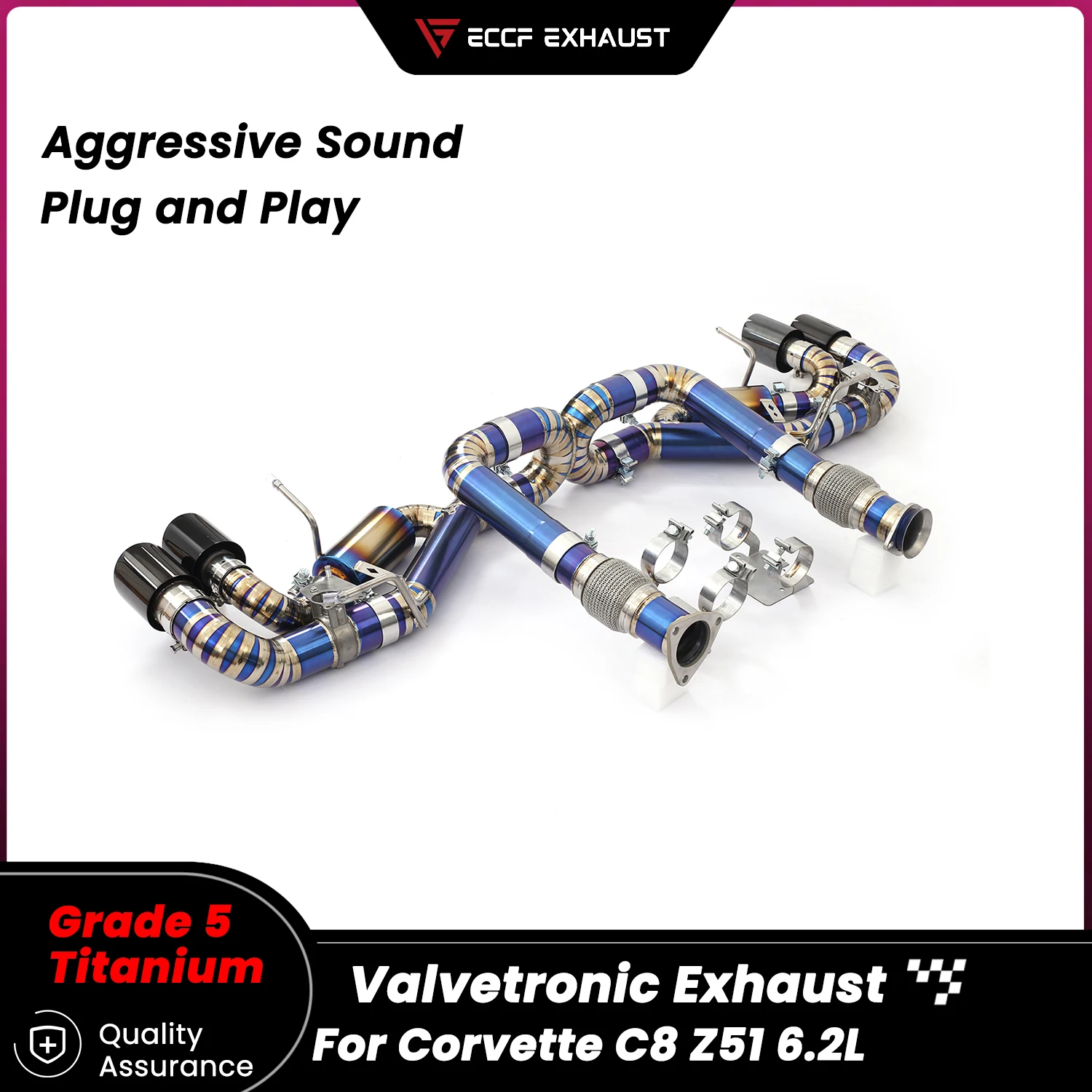 

Спортивная титановая выхлопная система с клапанами и черными насадками из нержавеющей стали SS304 для Corvette C8 Z51 6.2L. Улучшение характеристик, простая установка.
