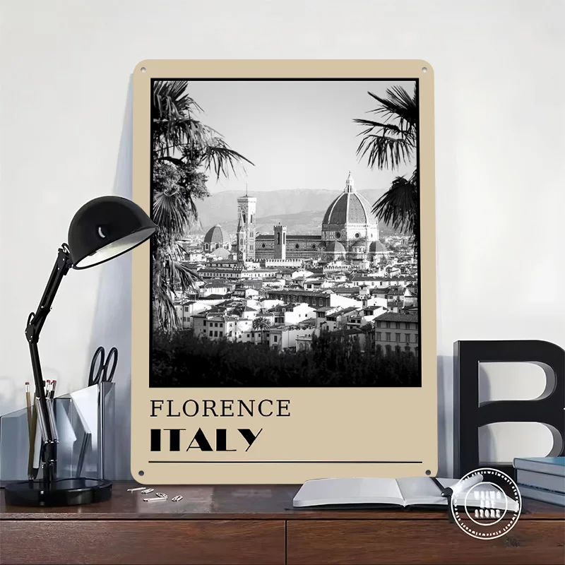 Florence Italy Cityscape Photo Travel Poster Customized Vintage Metal Signs Wall Art Retro Tin Plaque for Decoration Home House