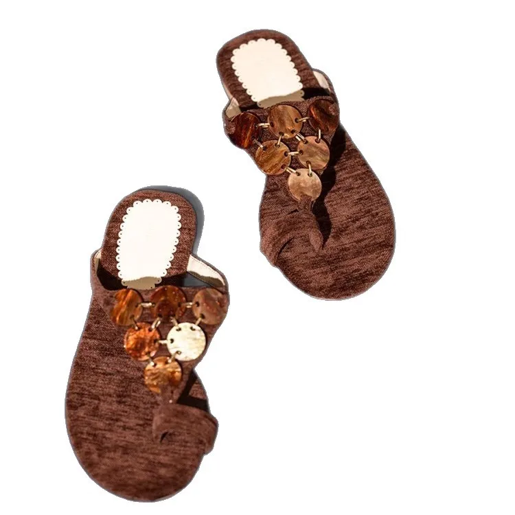 Comfortable Women Sandals Breathable Flat Flip Flops Fashion Casual Outdoor Walking Shoes Retro Brown