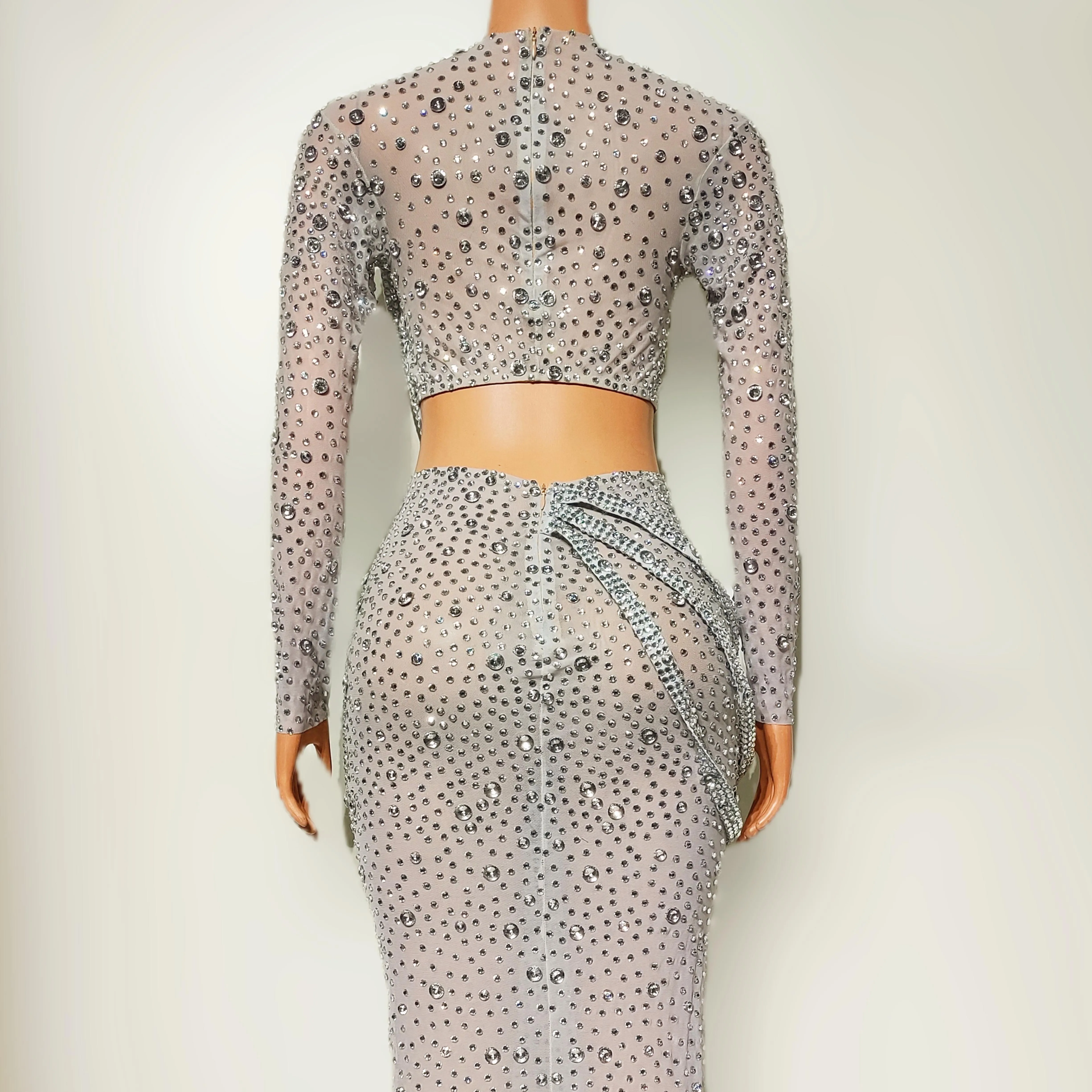 เซ็กซี่ Rhinestones CHAIN STAGE ชุดไนท์คลับบาร์ DJ JAZZ เครื่องแต่งกายประสิทธิภาพนักร้องรุ่นผู้หญิง Gogo นักเต้นชุดยาว DN19694