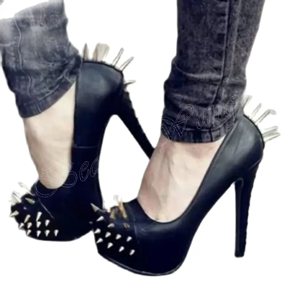 

Black Spike Heel Pumps Rivet Platform Shallow Supper High Heel Shoes for Women High Heels Fashion 2023 New Zapatos Para Mujere