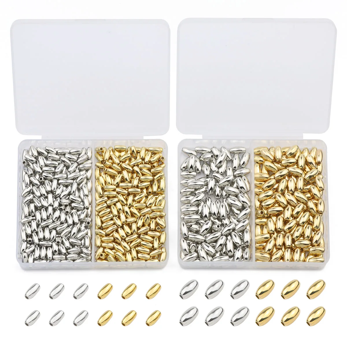 CCB DIY Set Box Gold/Silber Farbe Reis Rohr Lose Perlen Spacer Kit Für Schmuck Machen Halskette Zubehör 200PCS 3x6/4x8mm
