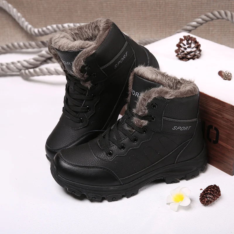 Men's casual snow boots winter new warm plush outdoor work boots fashionable British style soft sole boots anti slip cotton shoe