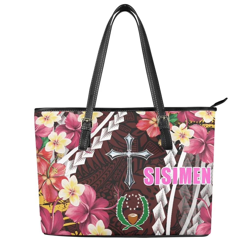 New Polynesian traditional tribal style Pattern Print custom Large Leather Tote Bag Shoulder Ladies Handbags and purses