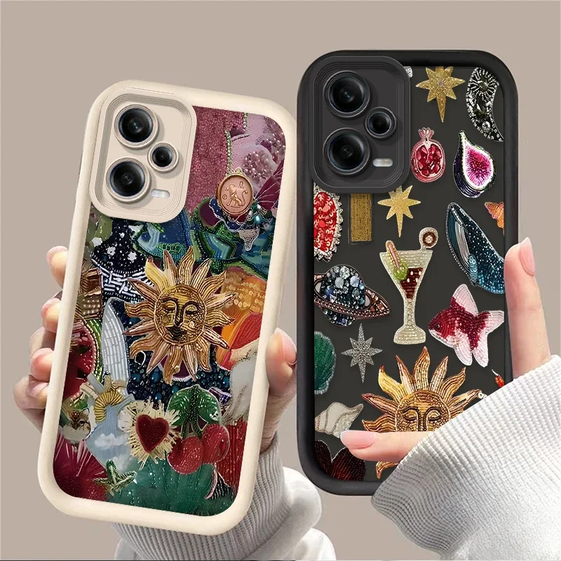 Retro Art Sun Planet Cocktail TPU Case for Xiaomi Redmi Note 13 12 11 Pro Plus 4G 5G 12S 11S 10S 10 9 9S Redmi 14C 13C 12C A3 12