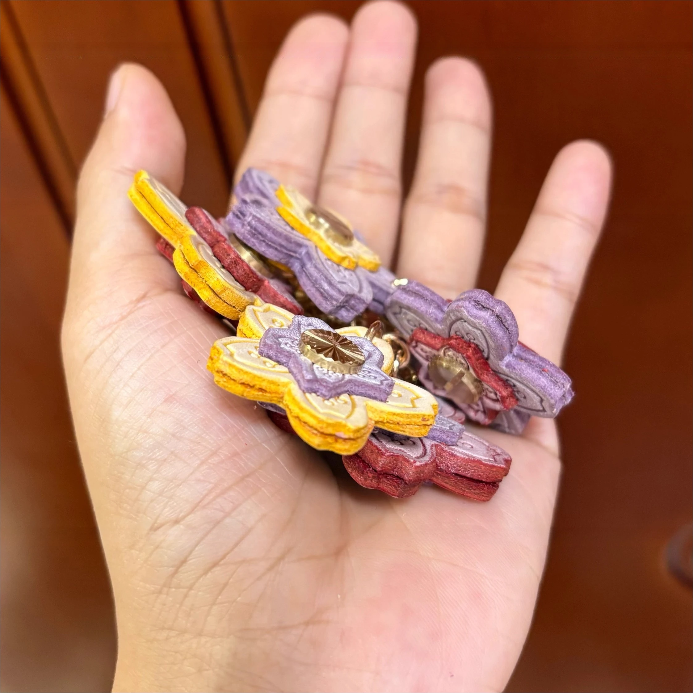 Genuine leather top layer cowhide cherry blossom bag pendant flower ornament car keychain ornament bag hanging ornament Vintage