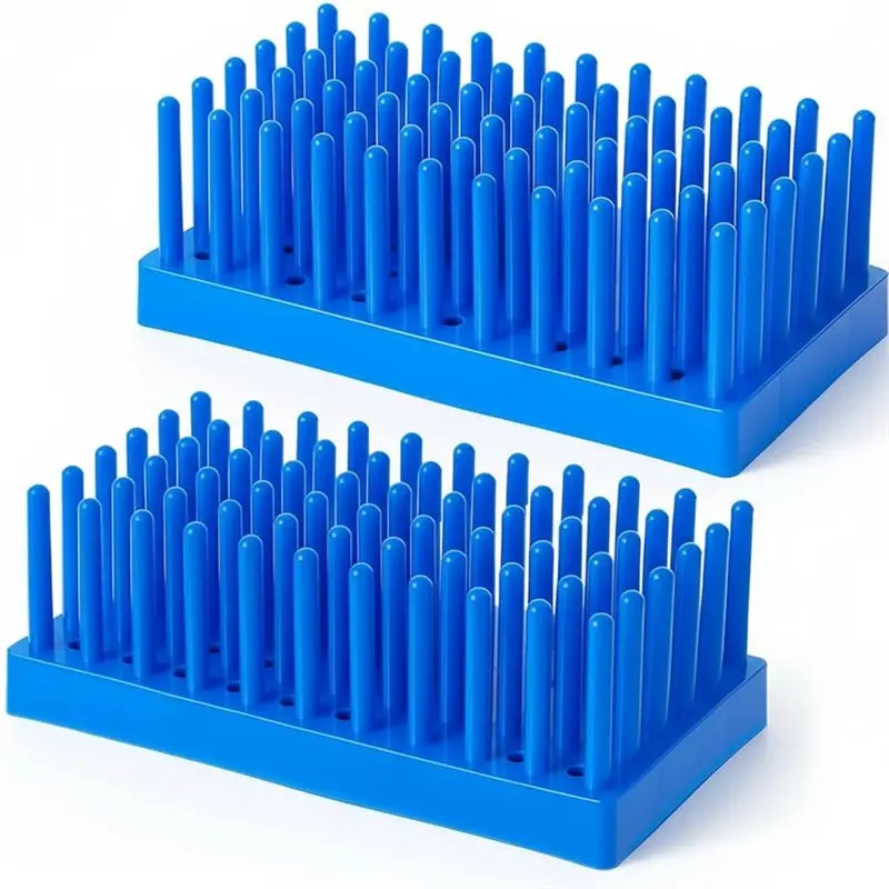 2 Pack Blue Plastic Test Tube Rack, 66 Columns, Drip Style Design, For Drying And Storing For Laboratory Scientific Lab-AEF7