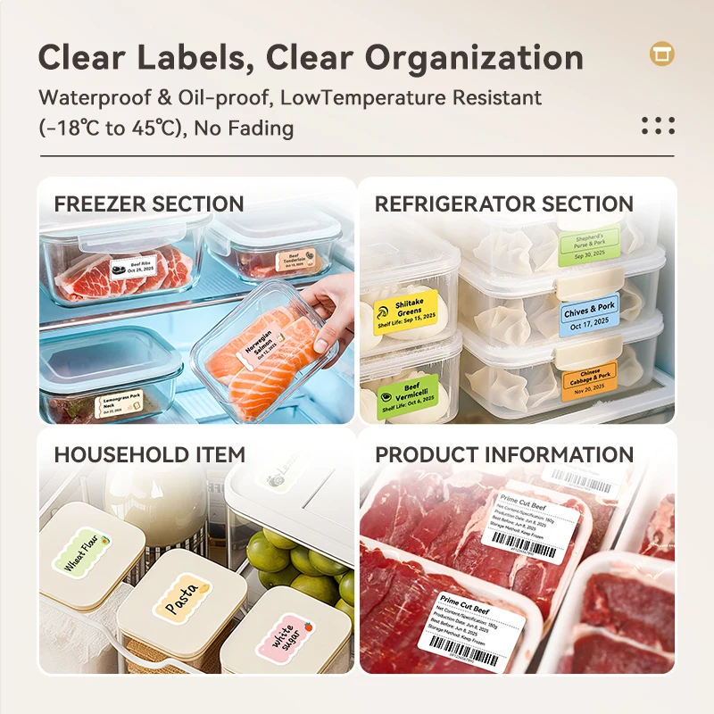 Niimbot Freezer Label Printer Wireless Home Kitchen Thermal Label Maker for Refrigerator Use Low-Temperature Food Storage