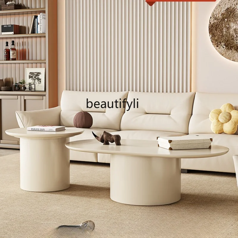 

Modern Simple Baking Finish Tea Table Custard Simple Living Room Small Apartment round Balcony Table Small Coffee Table