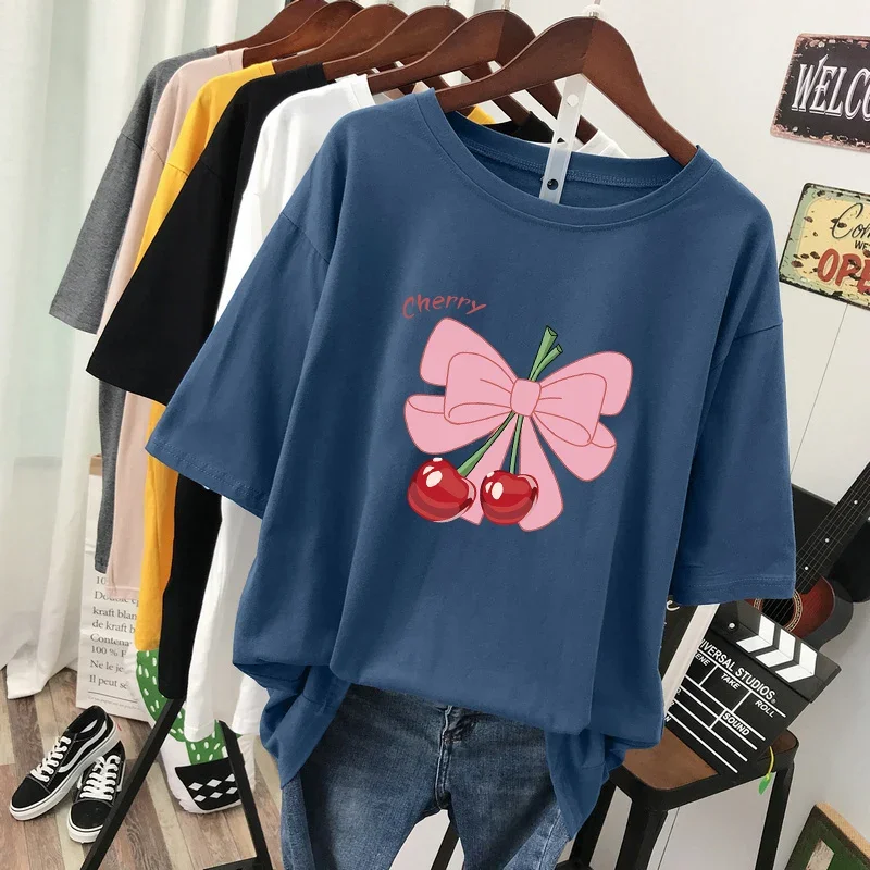 Ebaihui oversized t-shirts 100% katoen plus size t-shirt zomer top T-shirts lieve print L-6XL korte mouw t-shirt vrouwen