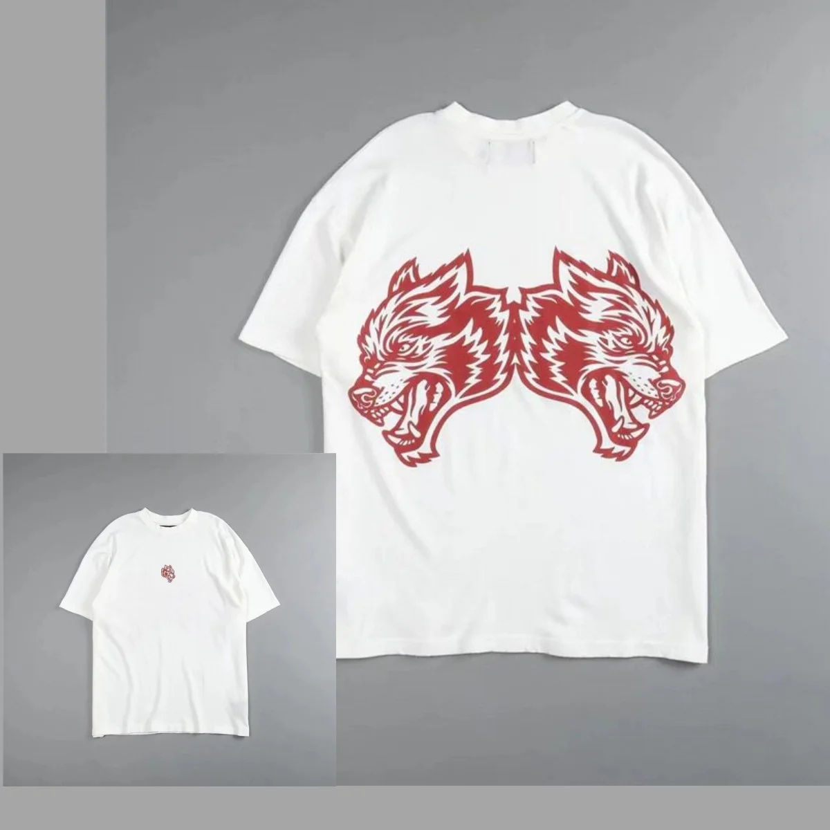 2026 Summer Heavyweight American Classic Double-lion-head Cotton Loose-fitting Fitness Short-sleeved T-shirt with Round Neckline