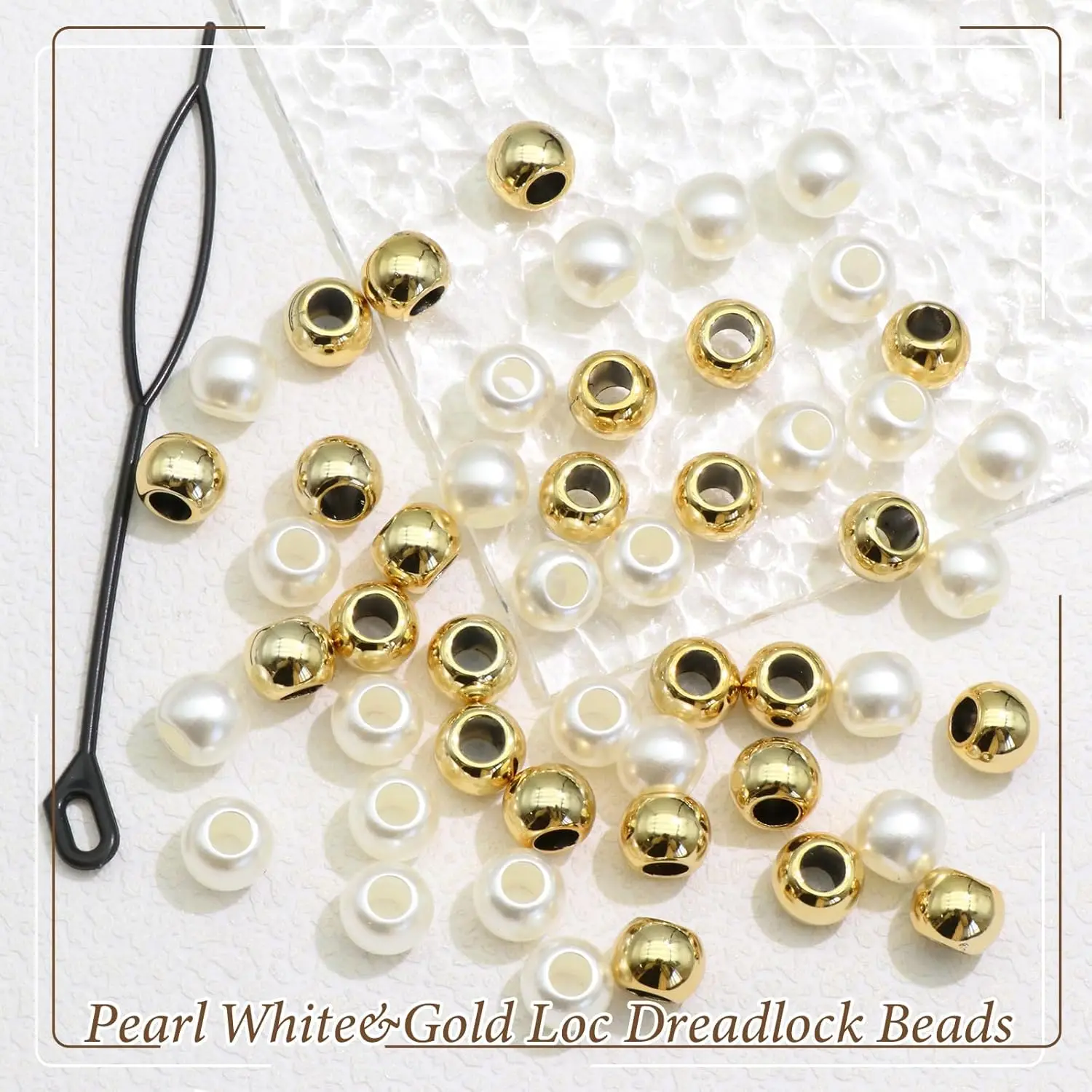 Perles de cheveux de couleur dorée, 50 pièces, perles blanches Loc brillantes, Dreadlock, accessoires de bijoux, décoration de cheveux pour femmes et filles