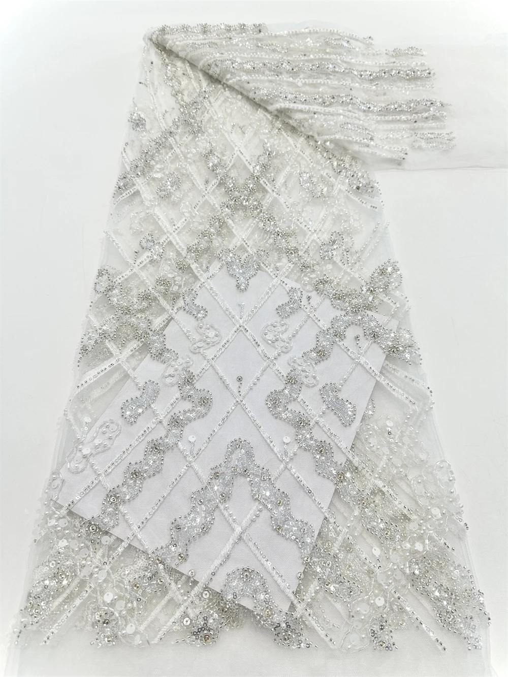 African Heavy Beaded Lace Fabric, Nigerian Sequins Groom Fabric, Wedding Party Dress, High Quality, 5 Yards, 2025