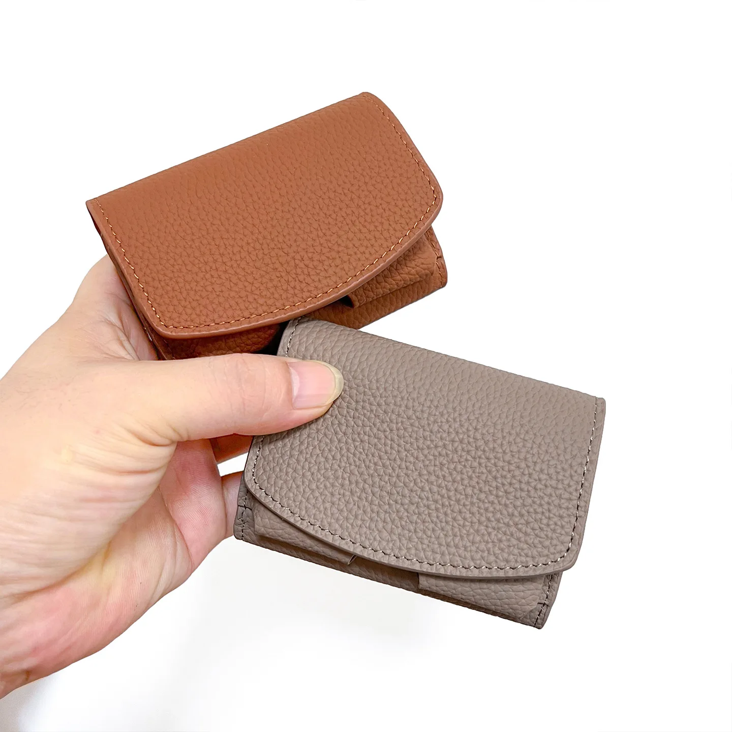 Women Genuine Leather Trifold Wallet Snap Fastener Multi‑Card Slots Minimalist Purse Holds Cards Cash Full‑Size Bills