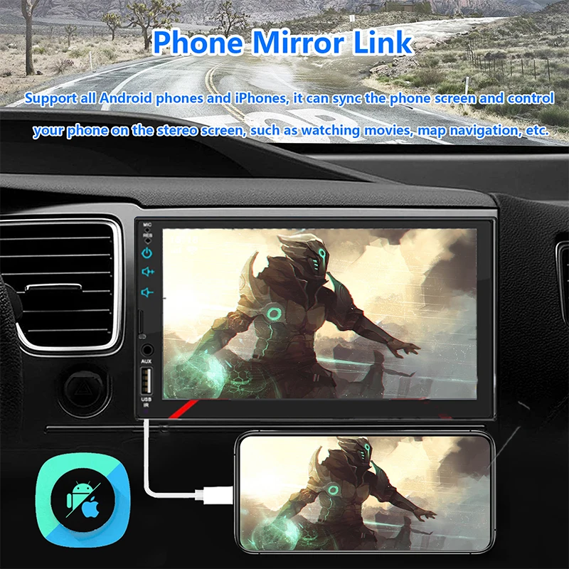 Carplay Android Auto 1 Din 7 Inch Car Radio Multimedia Player HD Touch Screen FM AUX Input Bluetooth MirrorLink Universal