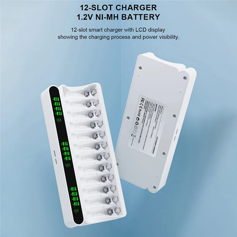 

B37B-12 Slot Type-C Intelligent Charger For Varicore VC12 1.2V AA/AAA Ni-MH/Ni-CD Rechargeable Battery Compatible