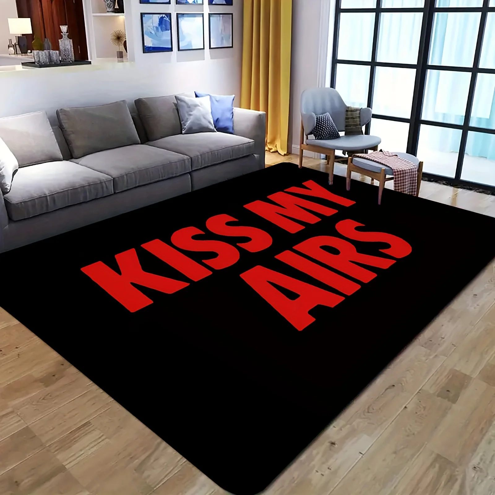 Red English letter theme Flannel-printed floor mats are slip-resistant Suitable for living room bedroom terrace garden carpets