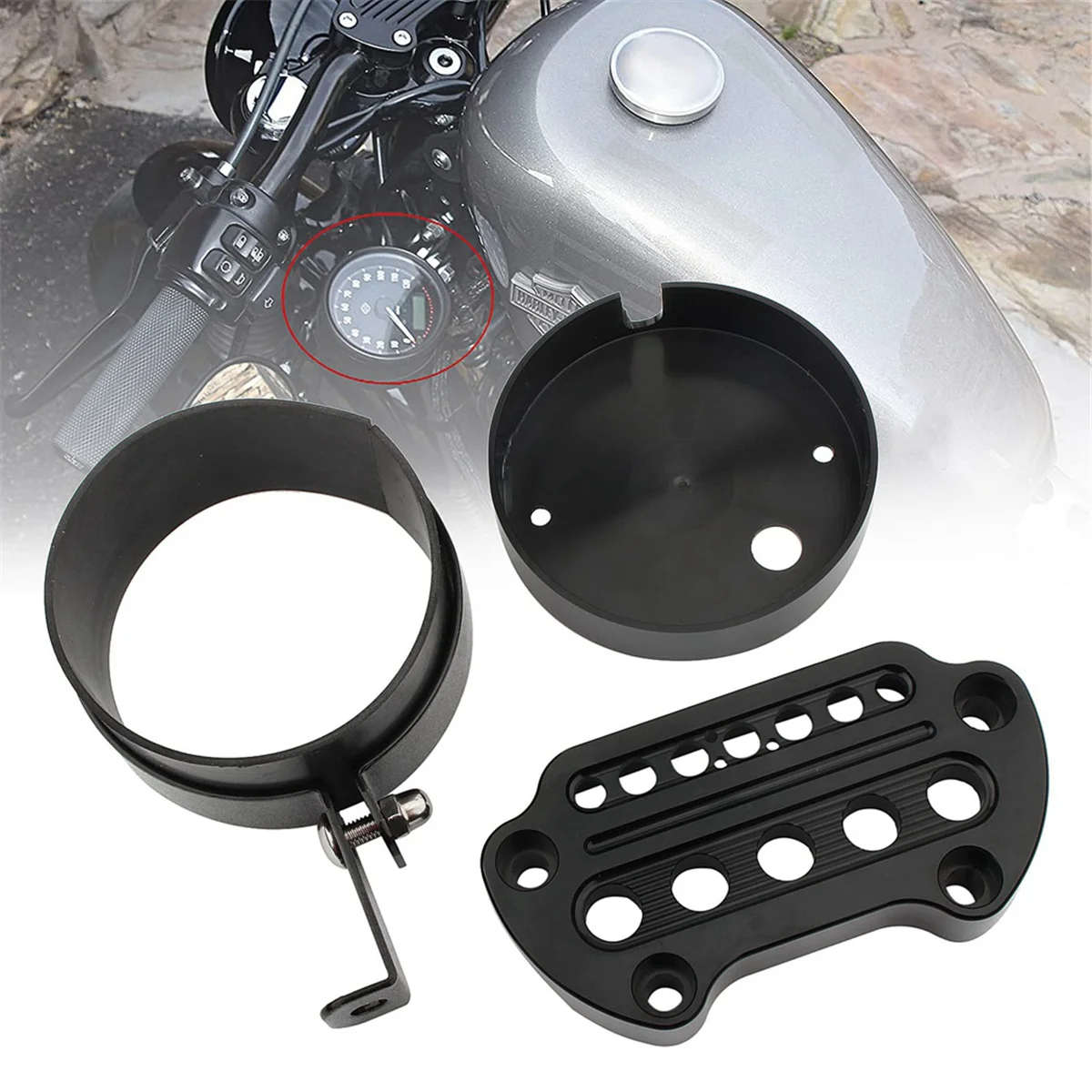 

Premium Side Mount Speedometer Relocation Bracket with Handlebar Clamps Kit