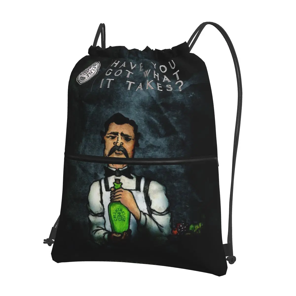 

Green Chartreuse Bottle Oil Painting Drink Backpacks Casual Drawstring Bags Sundries Bag Book Bags for Travel Students