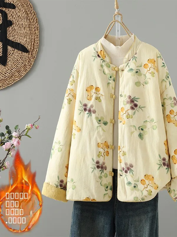 

Ортовая верхняя одежда ручной работы, новое зимнее пальто в китайском стиле для женщин, этническая хлопковая куртка с круглым вырезом Ne Sing...