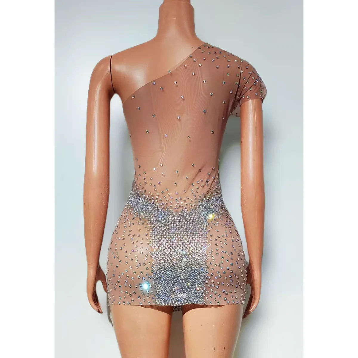 나이트 클럽 DJ 바 여성 가수 무대 의상 섹시한 전체 다이아몬드 관점 싱글 숄더 스커트 댄스 팀 파티 테마 쇼