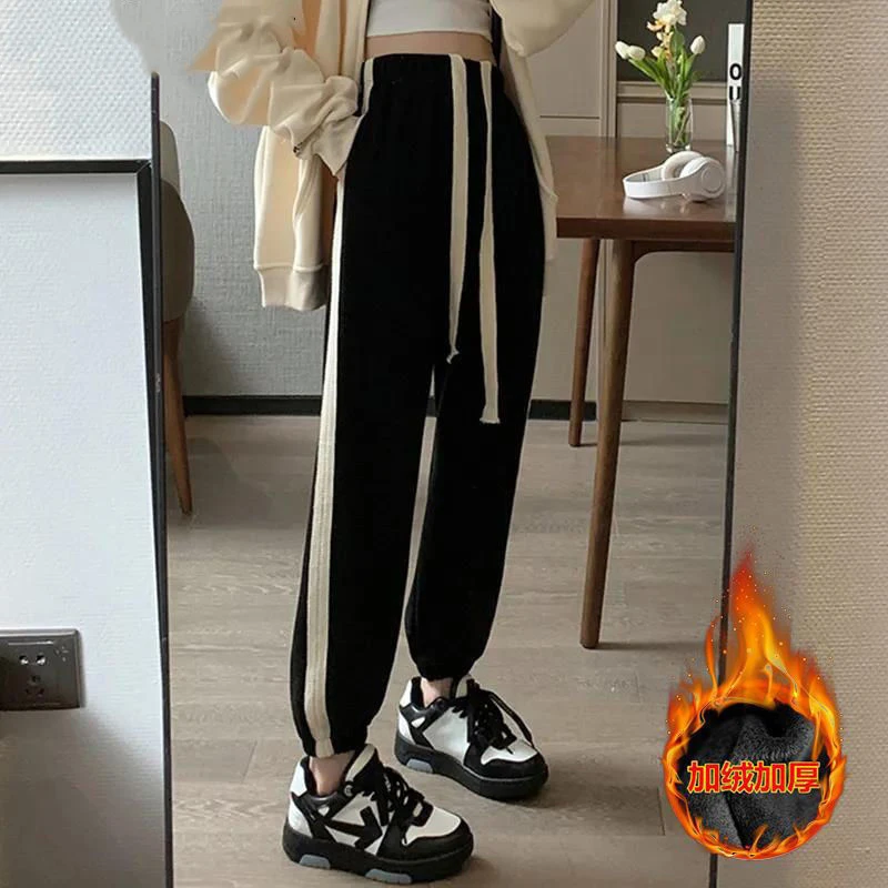 Thick Velvet Large Size 150kg Sports Pants Student Autumn/Winter Foot binding Haren Pants Trendy Casual Versatile Pants