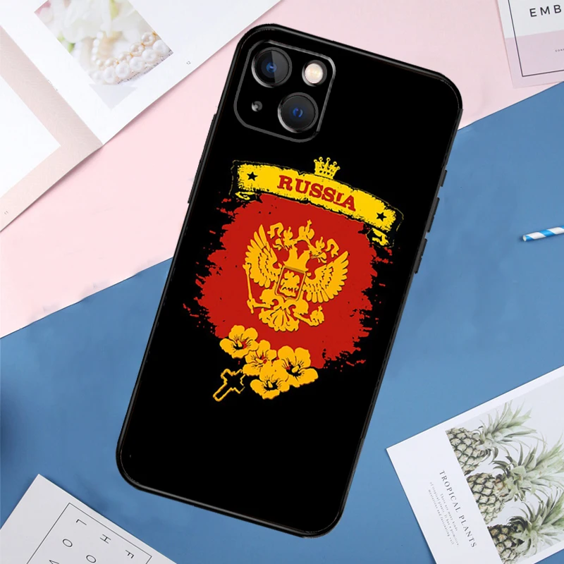 Russia Flag Coat Of Arms Phone Case For iPhone 11 14 15 16 Pro Max 13 12 Mini XS X XR Plus Protection Cover