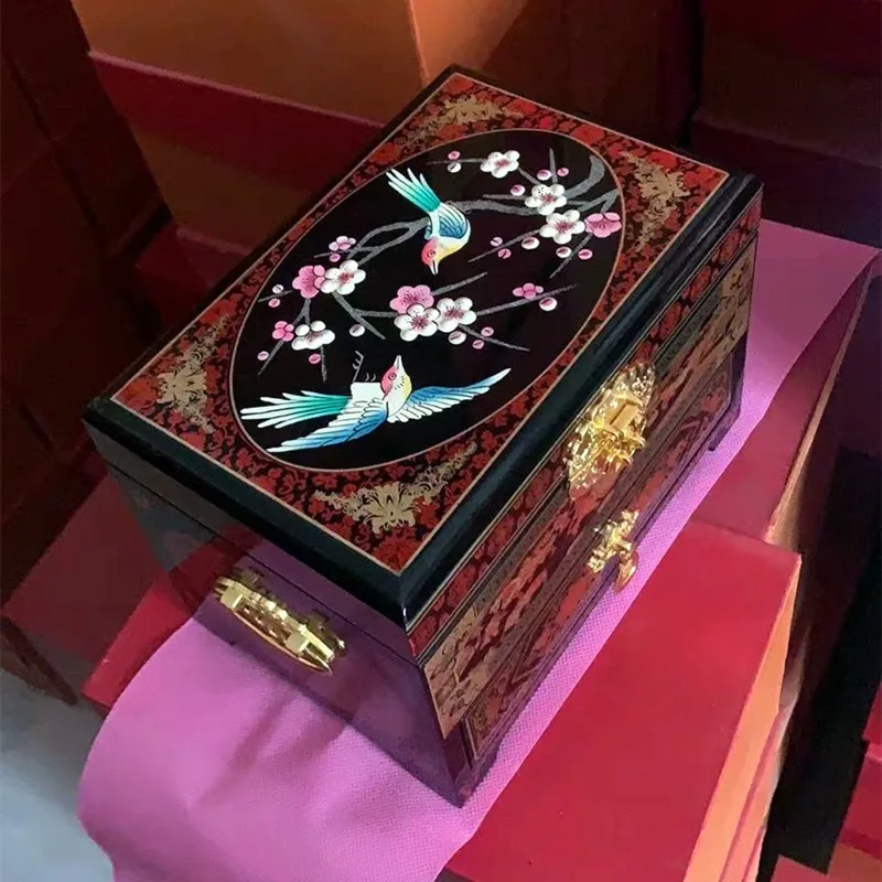 Traditional push lacquer craft jewelry box handmade lacquer painting, bridal gift box wedding jewelry storage box design