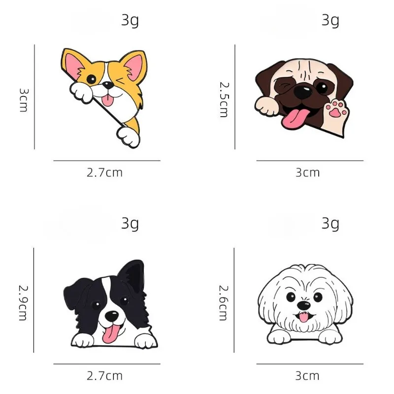 Creative Dog Brooches Corgi Border Collie Pug Alloy Badge Pins for DIY Clothes Bags Shoes Hat Scarf T-shirt Jeans Car Decoration