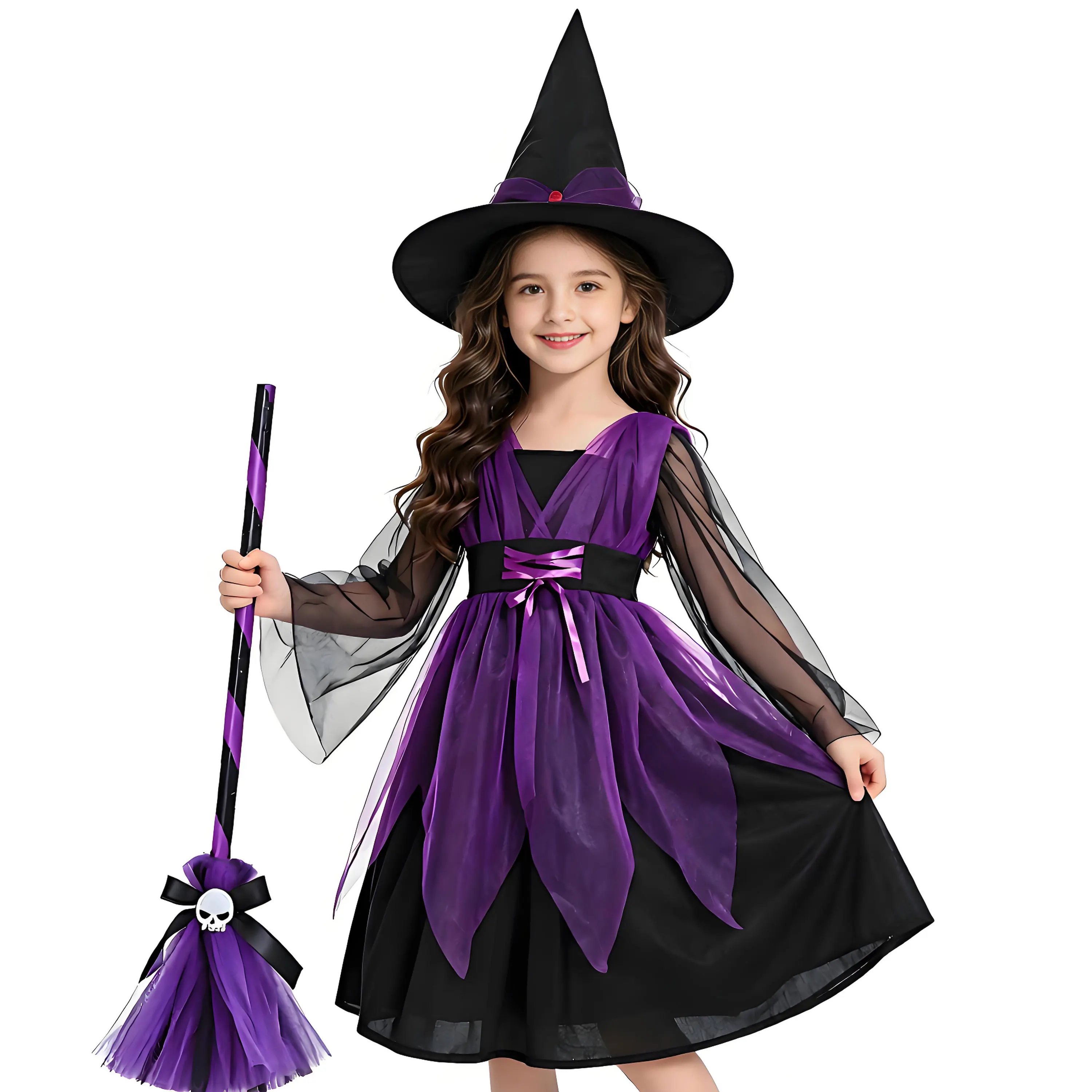 2026 Purple Witch Fancy Dress Up Costume For Girls Halloween Carnival Magic Themed Birthday Party Cosplay Outfit For Children