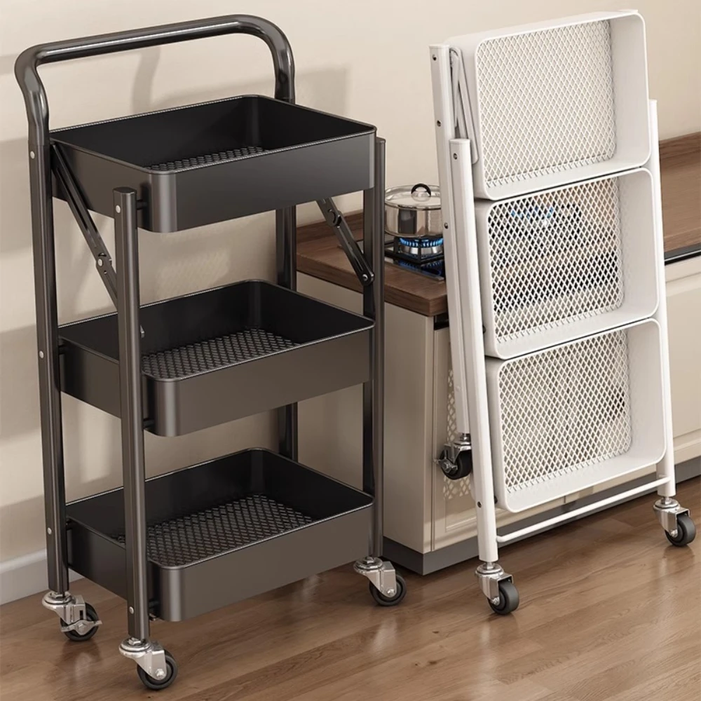 Folding Storage Trolley Movable Vegetables Storages Cart Storage Kitchen Household Trolley Multi-layer Mobile Fruits Snacks Rack