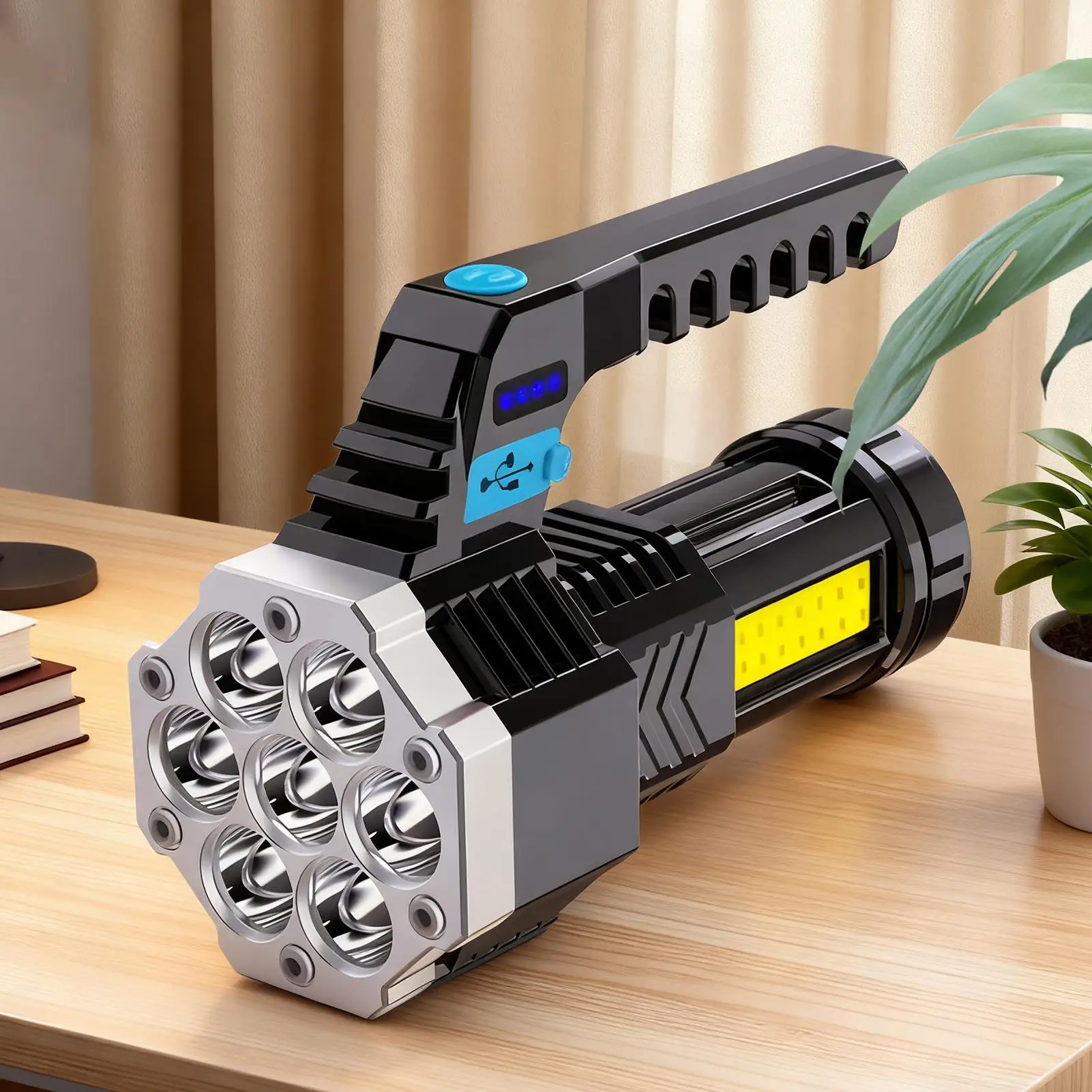 Flashlight Rechargeable 4 Modes Super Bright Torch 7 LED USB Rechargeable Torch Outdoor for Camping Outdoor Hiking Power Outage