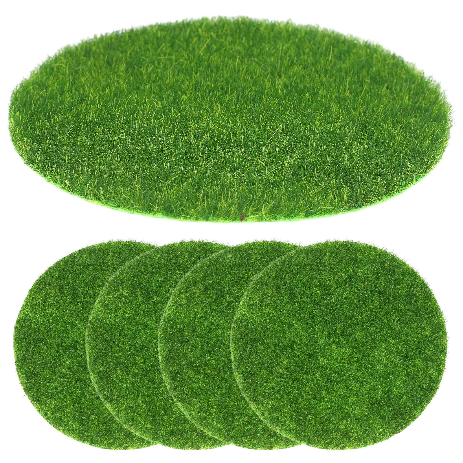 5Pcs Artificial Moss Realistic Green Round Mini Landscape Mat for Succulent Bonsai Indoor Plant Decor Garden Craft Simulation