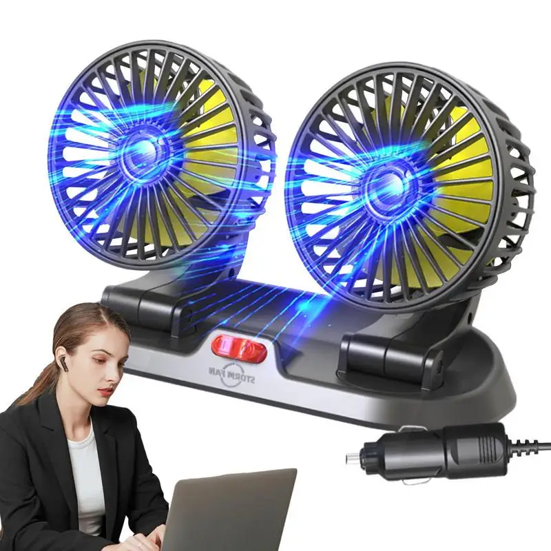 

USB Car Fan Dashboard Cooling Air Circulator Fan Quiet 360 Rotation Strong Wind Car Mounted Dual Head Fan For Vehicles Truck