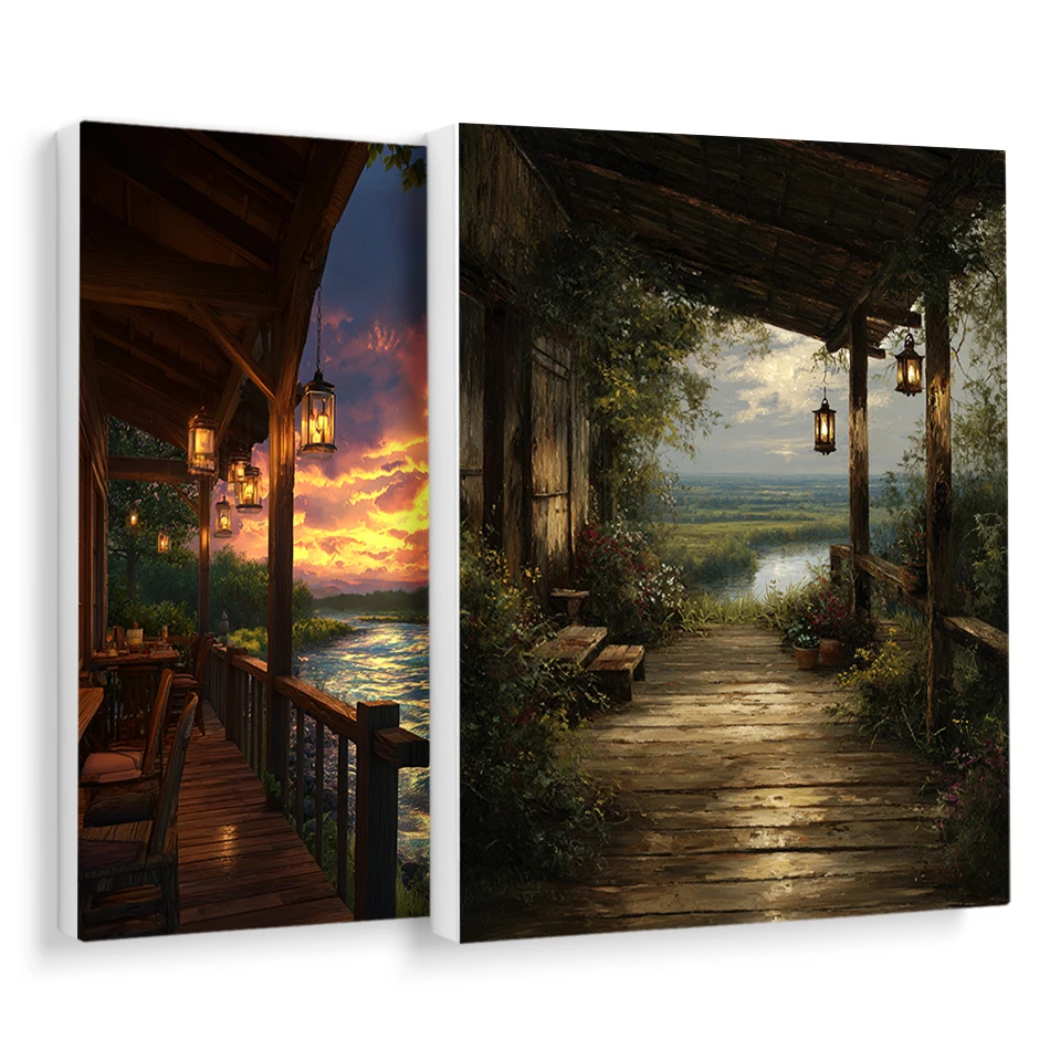 

RUOPOTY Paint By Numbers Evening wooden house scenery Diy Set Canvases For Paint Color Markers Gift Picture Handiwork Wall Decor