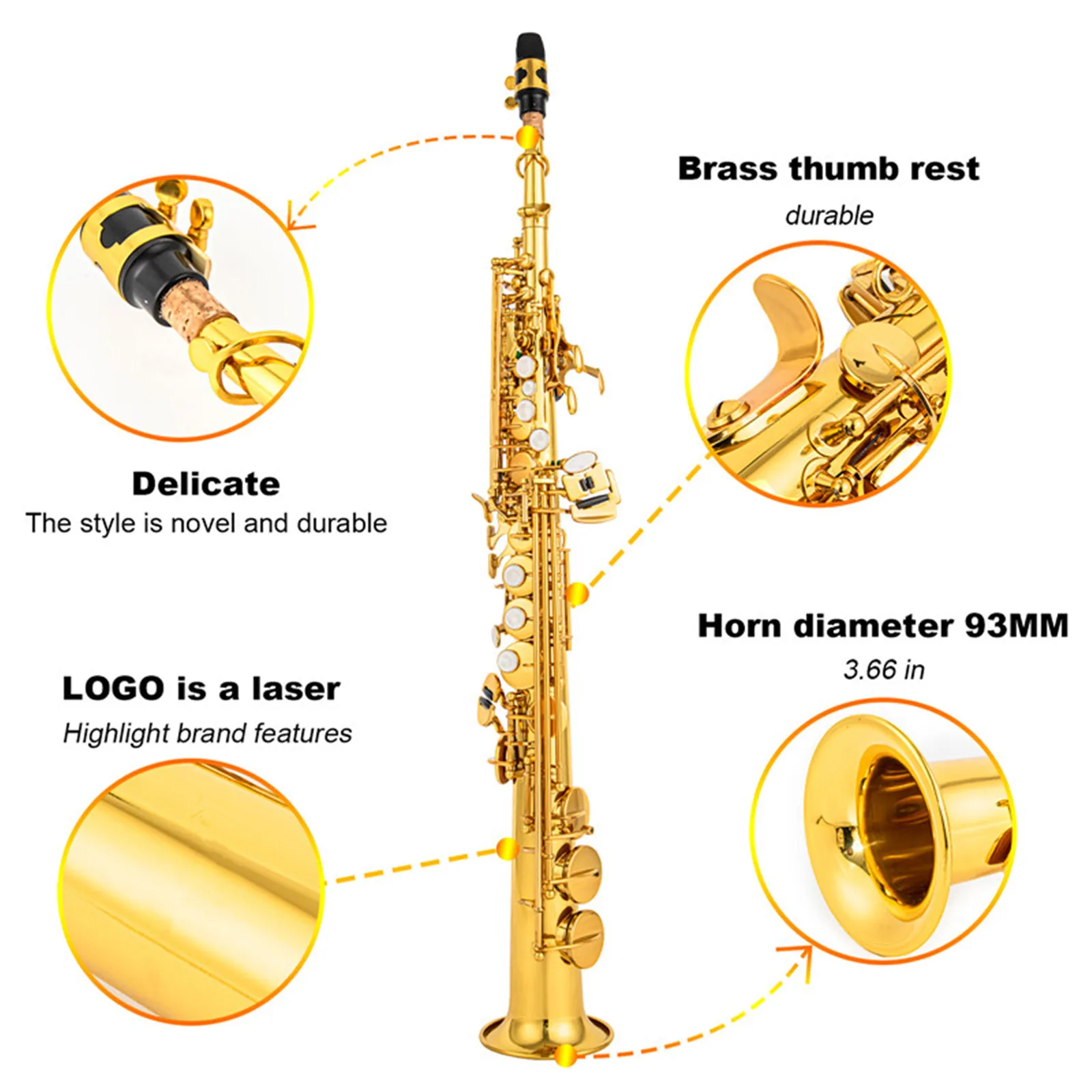 Brass Straight Soprano Saxophone Bb BFlat Woodwind Instrument Natural Shell Key Carve Pattern with Carrying Case Sax Accessories